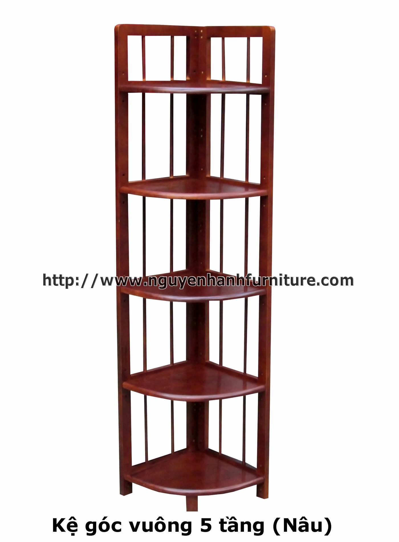 Name product: Square corner shelf 5 floors (Brown) - Dimensions: 36 x 36 x 157 (H) - Description: Wood natural rubber